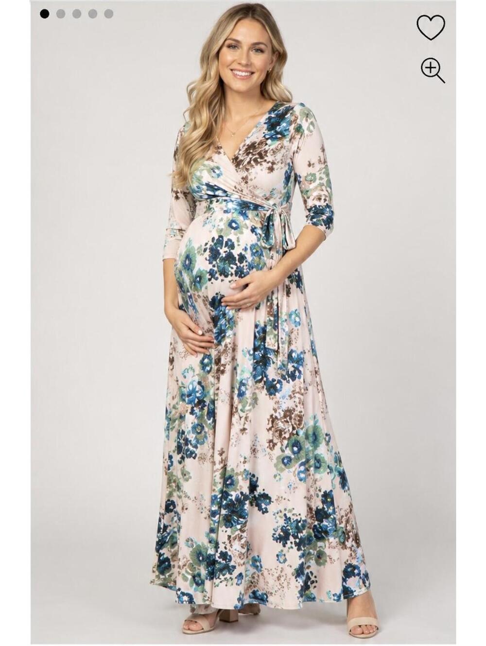 PinkBlush Floral Maternity Nursing Maxi Dress Pink Blue Wrap Size L